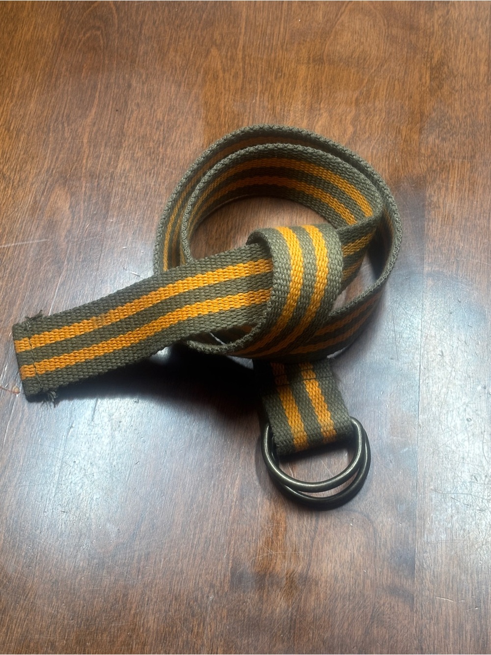 Men's Olive & Mustard Striped Canvas D-Ring Belt